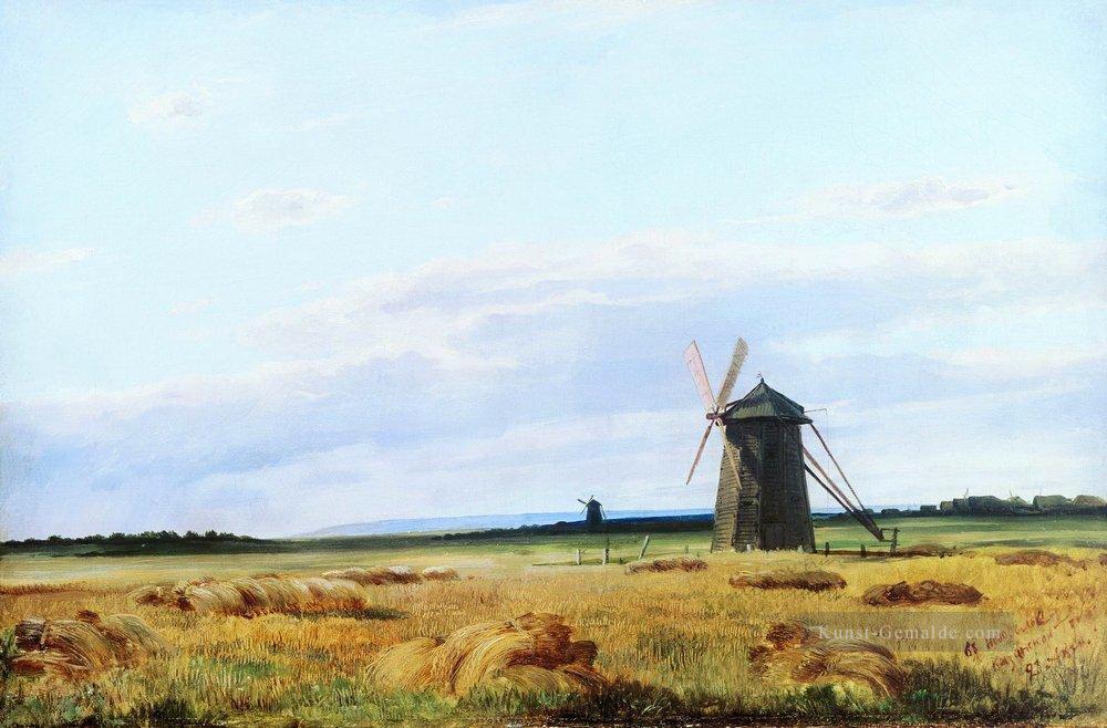 Windmühle im Feld 1861 klassische Landschaft Ivan Ivanovich Ölgemälde